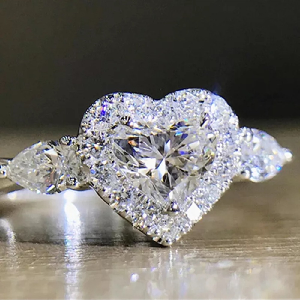 Heart Cut Cubic Zirconia Wedding Jewelry  Silver Rings for Women - Picture 2 of 3